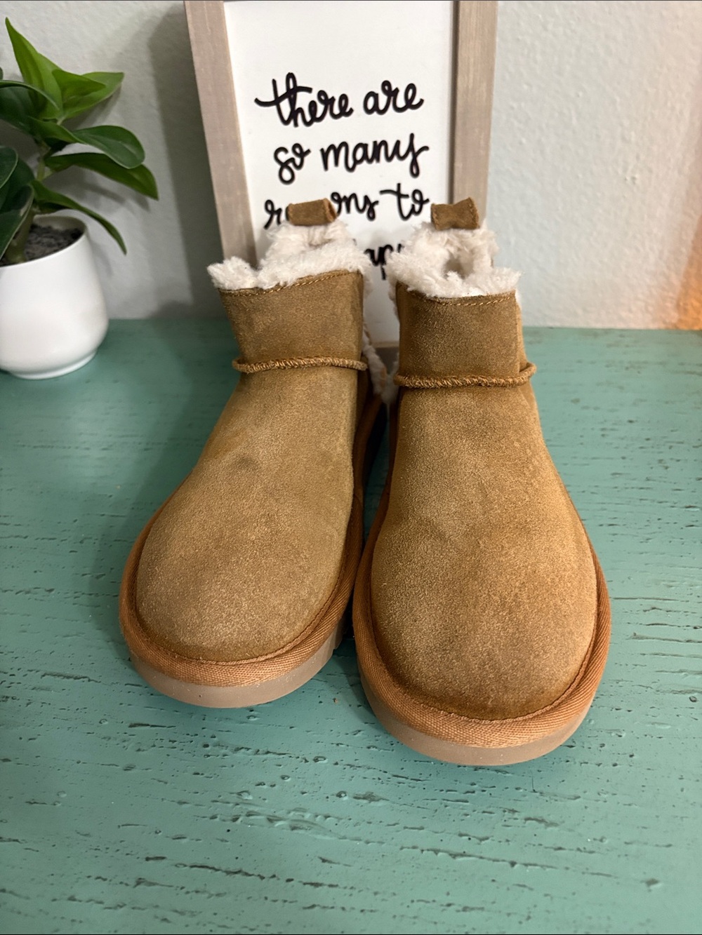 Wos Cozy Faux-Shearling Suede Booties - Tan